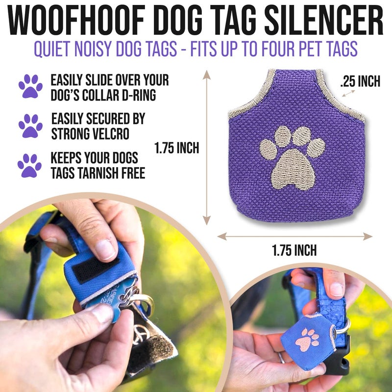Woofhoof Dog Tag Silencer, Purple Pawprint - Quiet Noisy Pet Tags - Fits Up to Four Pet IDs - Dog Tag Cover Protects Metal Pet IDs, Made of Durable Nylon, Universal Fit, Machine Washable - Image 2